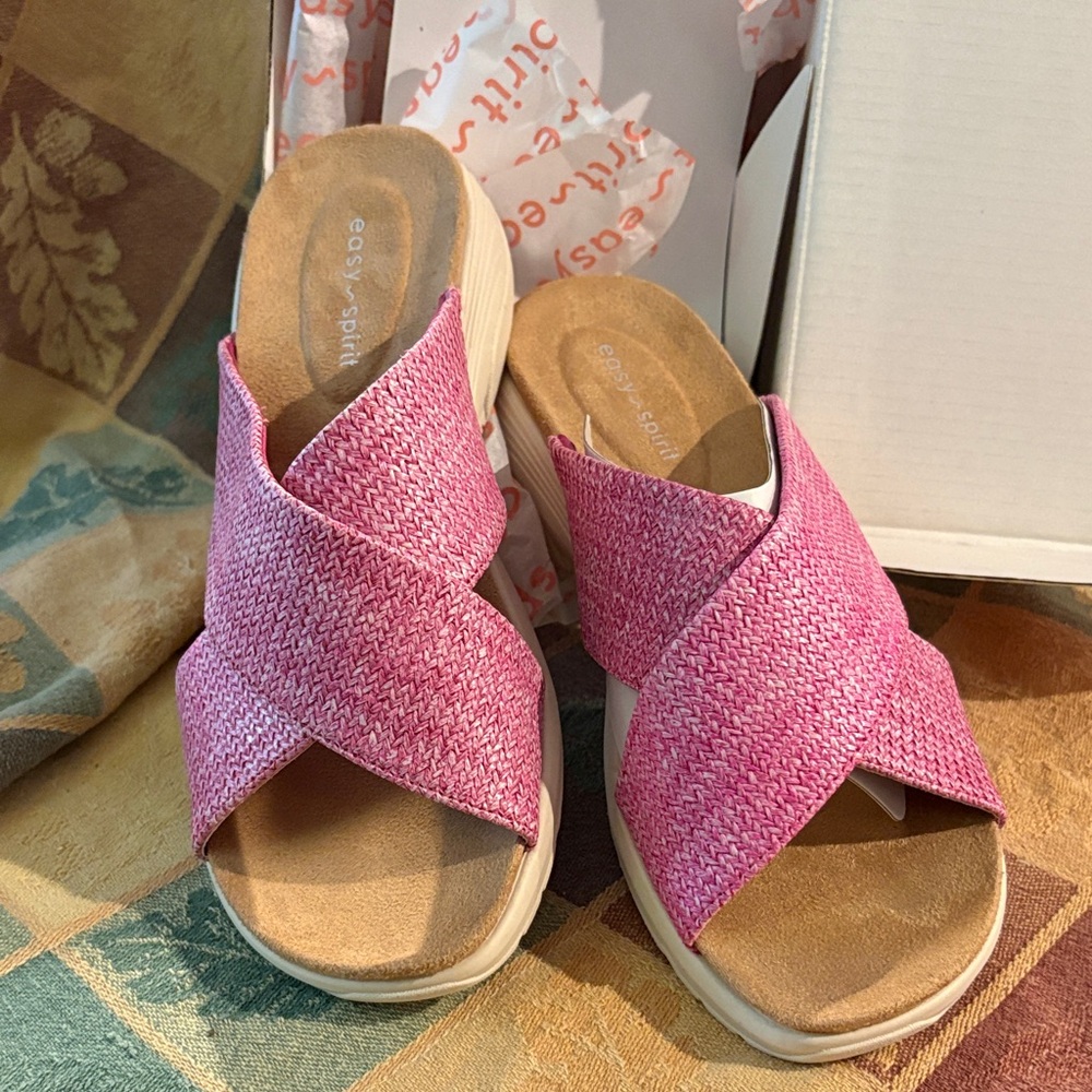 Easy Spirit Women's Pink Cross-Band Mules